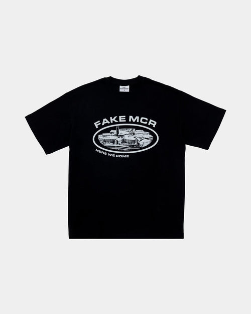Black Fake Manchester Here We Come oversized T-shirt front view